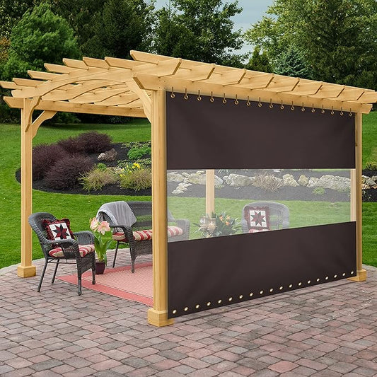 Covers & All Outdoor Clear Panel Curtain, 12 oz Vinyl Outdoor Curtains for Patio, Weather Resistant Waterproof Tarp with Brass Grommets for Pergola, Porch, Gazebos, Balcony (10'H x 8'W Feet, Coffee)
