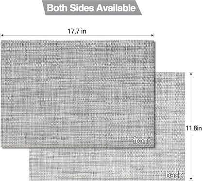 SLKQG Gray Placemats Set of 6 - Easy Clean Washable Vinyl Placemats - Wipeable Heat Resistant Table Mats for Dining Table - 17.7x11.8 Inch (6, Gray Black White)
