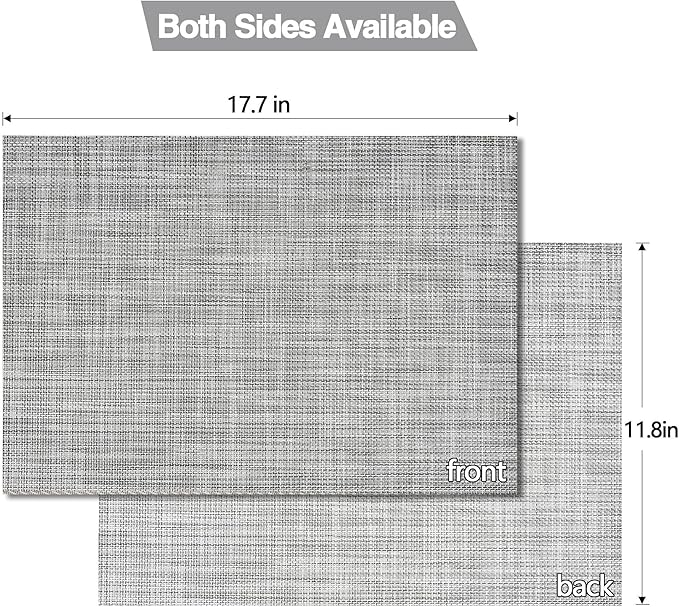 SLKQG Gray Placemats Set of 4 - Easy Clean Washable Vinyl Placemats - Wipeable Heat Resistant Table Mats for Dining Table - 17.7x11.8 Inch (4, Gray Black White)