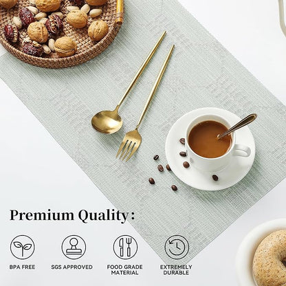Leetaltree Mint Cream Placemats Set of 12 - Heat Resistant Non-Slip Place mats for Dining Table, Washable Durable PVC Vinyl Woven Table Mats（Mint Cream, 12）