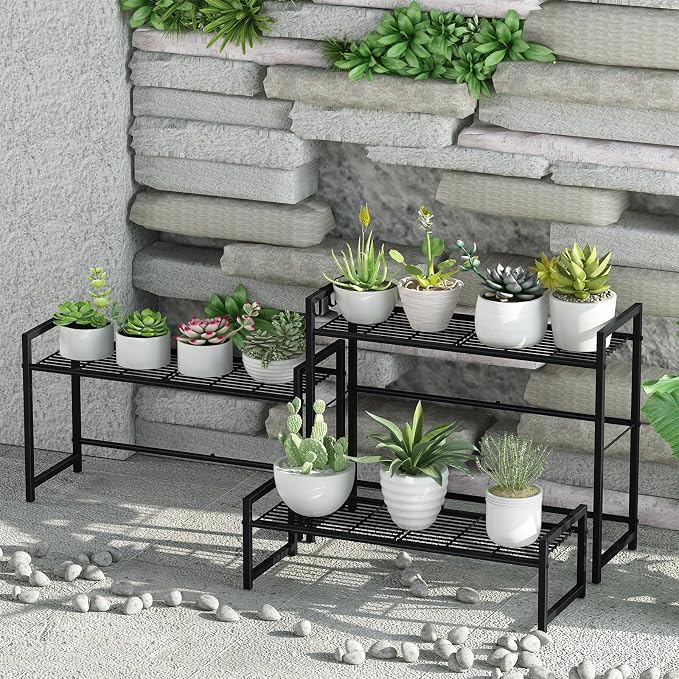 3-Tier Stair Style Metal Plant Stand, Stackable Plant Shelf | 3-tier stair style - Image 6