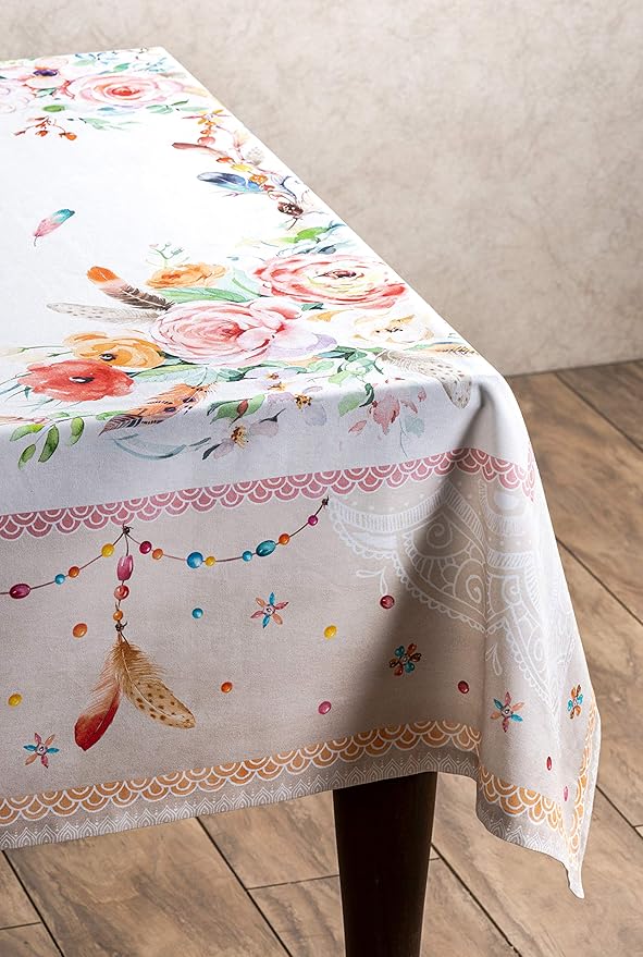 Maison d' Hermine Table Cloth Rectangle Table 100% Cotton 60 x 120 Inches Tablecloth Reusable Decorative for Dining Room, Farmhouse, Home, Party, Festive & Wedding Spring Summer - Ibiza - Beige