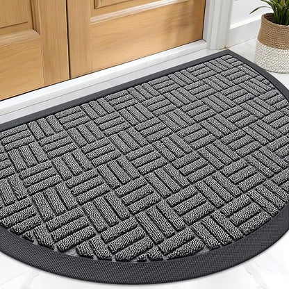 OLANLY Half Circle Door Mat Outside Entrance 29.5x17, Absorbent, Heavy Duty Sturdy Natural Rubber Doormat Indoor Outdoor, Fade Resistant, Non-Slip Backing Low Profile Floor Mat for Entryway, Grey
