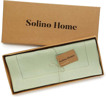 Solino Home Linen Sage Green Table Runner 90 Inches Long - 100% Pure Linen Hemstitch 14 x 90 Inch Table Runner for Dining, Spring, Easter, St Patricks Day - Classic Hemstitch