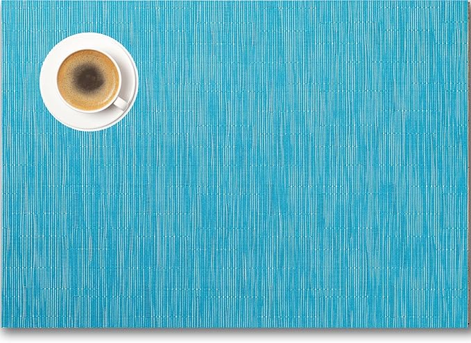 Placemats Set of 12 - Easy Clean Woven Vinyl Placemats for Dining Table, Indoor/Outdoor Place Mats, Washable PVC Table Mats（Teal Blue）