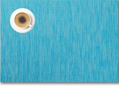 Placemats Set of 8 - Easy Clean Woven Vinyl Placemats for Dining Table, Indoor/Outdoor Place Mats, Washable PVC Table Mats（Teal Blue）