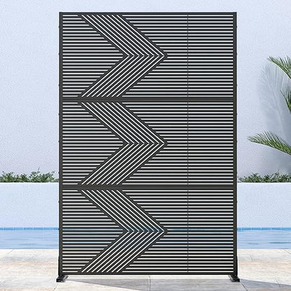 Casaphoria 72" H x 47" W Metal Outdoor Privacy Screen, Freestanding Decorative Divider for Patio, Deck, Balcony, and Garden with Stable Base, Black-Cedric