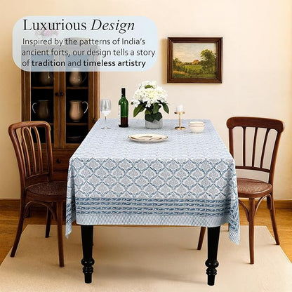 CPC Indigo Regal Tablecloth 100% Cotton 70x118 Inch Indian Block Print Rectangle Table Cover, Table Cloth for Gifting in Weddings, Halloween, Fall, Christmas, Thanksgiving