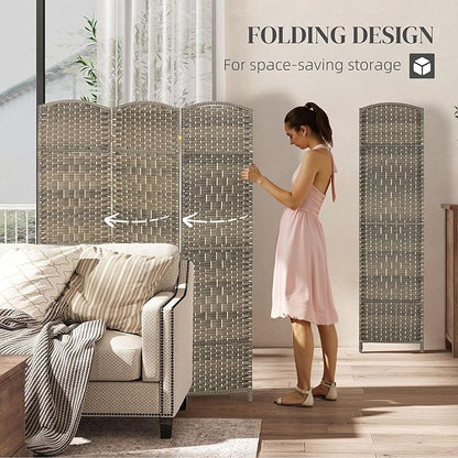 HOMCOM 3 Panel Room Divider, 6' Tall Folding Privacy Screen, Hand-Woven Freestanding Wall Partition for Home Office, Bedroom, Dark Rustic Oak
