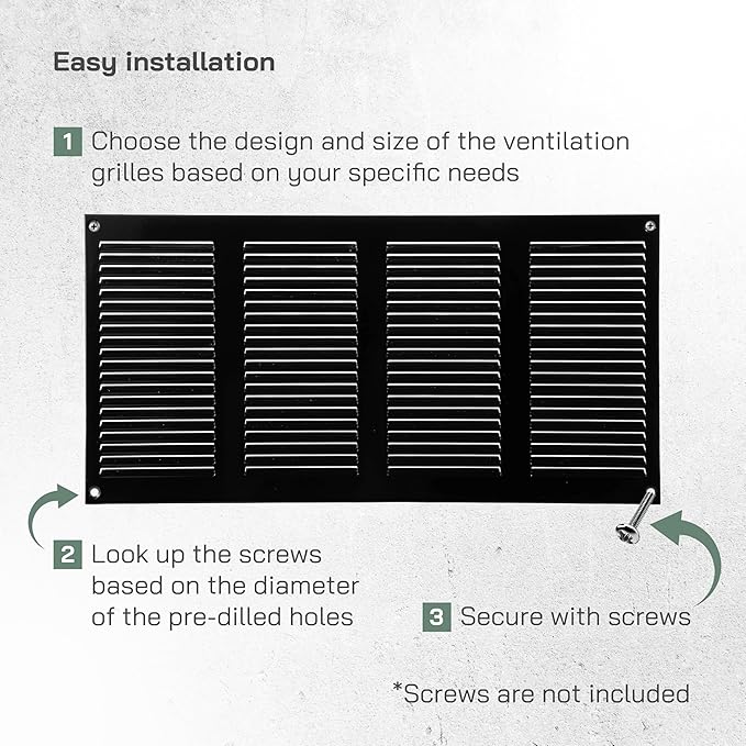 Vent Systems 16" x 8" Inch (Overall Dimensions) Pack of 5 - Black - Air Vent Cover Metal Air Return Grill with Built-in Pest Guard Screen HVAC Vent Duct Cover for Home Improvement