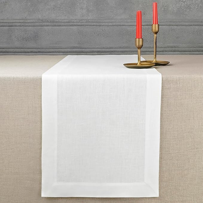 D'Moksha Homes Linen White Table Runner 108 Inches Long - 100% Pure Linen Dining Table Runner 14 x 108 Inch for Valentines, Holiday - Machine Washable