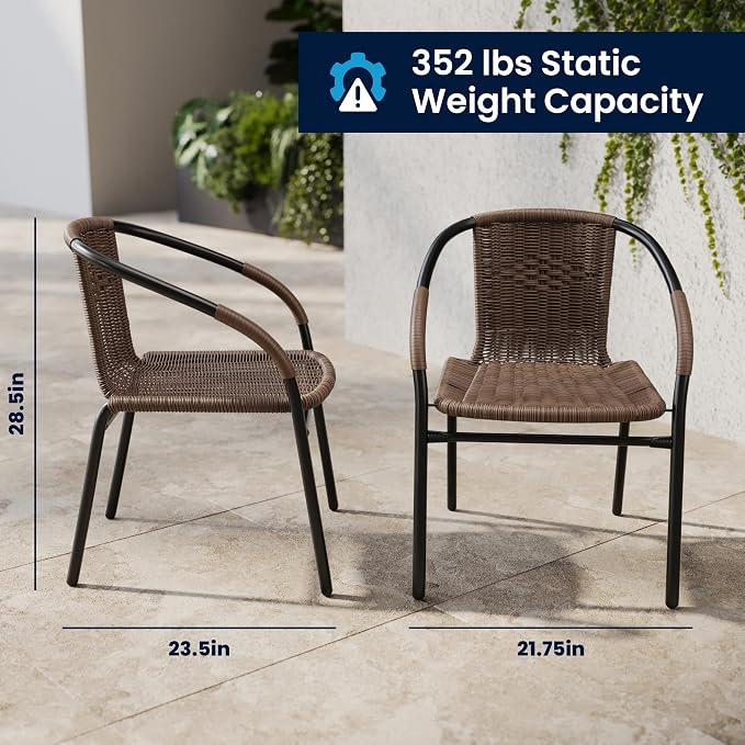 Flash Furniture Lila Medium Brown Rattan Indoor-Outdoor Restaurant Stack Chair - Image 3
