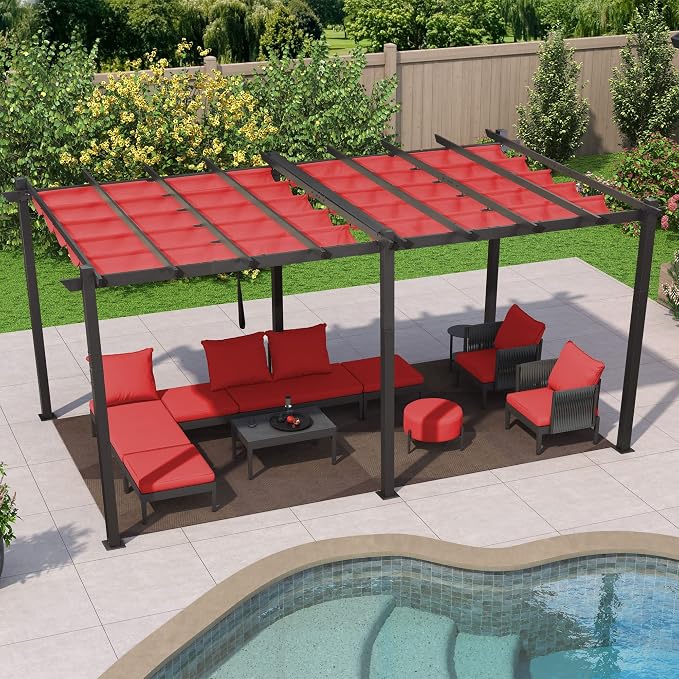 PURPLE LEAF Outdoor Pergola 12' X 18' Retractable Canopy Aluminum, Terra | - Image 8