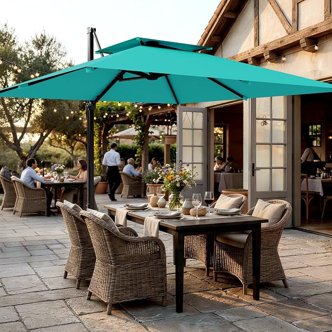 12×12 FT Double-Top Cantilever Patio Umbrella, Lake Blue | Square Offset - Image 8