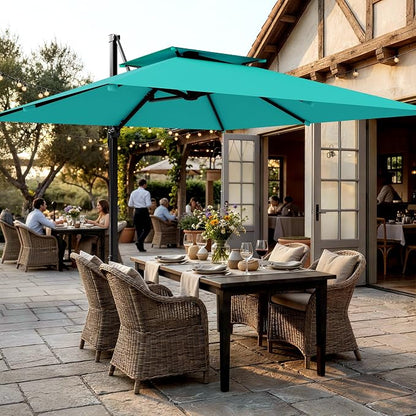 12×12 FT Double-Top Cantilever Patio Umbrella, Turquoise | Square Offset - Image 8