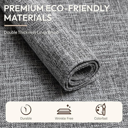 Blue Forest Placemats Set of 4, Dual-Layered Thickened Faux Linen Cloth Place Mats Heat Resistant Machine Washable Wrinkle Free Table Mats Indoor/Outdoor (Light Grey)