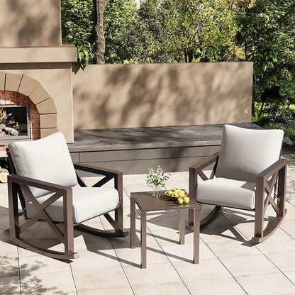 UDPATIO Rocking Chair Outdoor Oversized Metal Bistro Set 6.5" Cushion Beige | 3 - Image 2