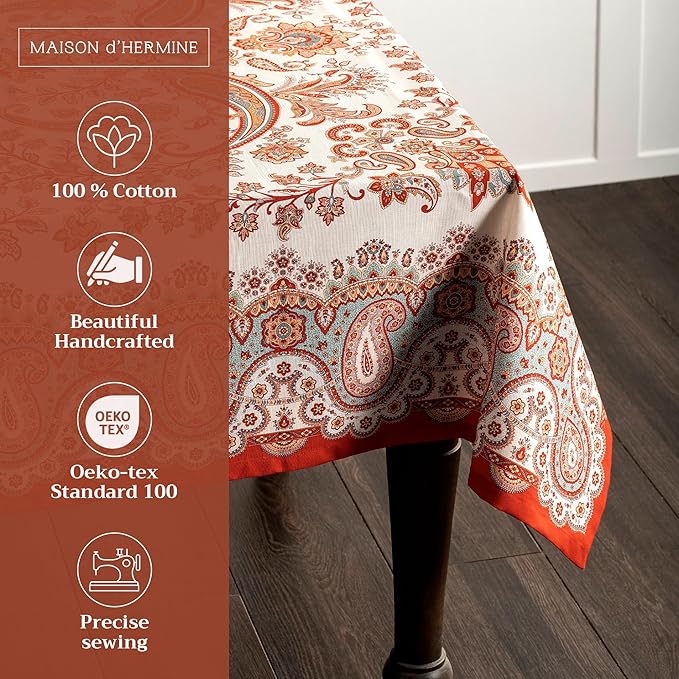 Maison d' Hermine Table Cloth Rectangle Table 100% Cotton 54 x 72 Inches Fall Tablecloth Reusable Everyday Use for Thanksgiving Christmas Decorations Dining Farmhouse Party (Cachemire)