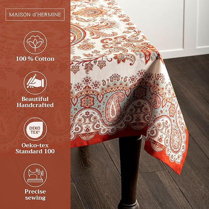 Maison d' Hermine Table Cloth Rectangle Table 100% Cotton 70 x 140 Inches Fall Tablecloth Reusable Everyday Use for Thanksgiving Christmas Decorations Dining Farmhouse Party (Cachemire)