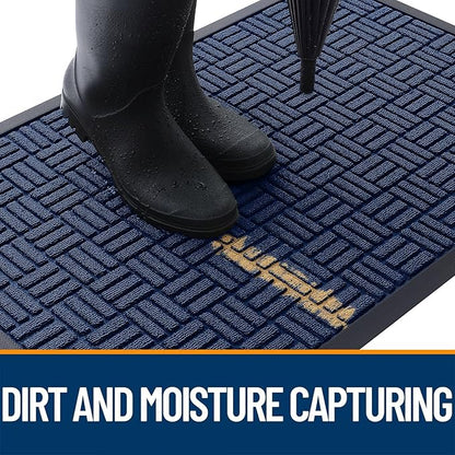OLANLY Front Door Mat Outside Entrance 59x23, Absorbent, Heavy Duty Sturdy Natural Rubber Doormat Indoor Outdoor, Non-Slip, Stain and Fade Resistant, Low Profile Floor Mat for Entryway, Navy Blue