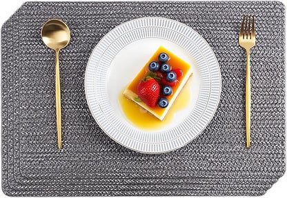 POLYTE Indoor/Outdoor Washable Woven Vinyl Table Dining Placemats, Set of 4