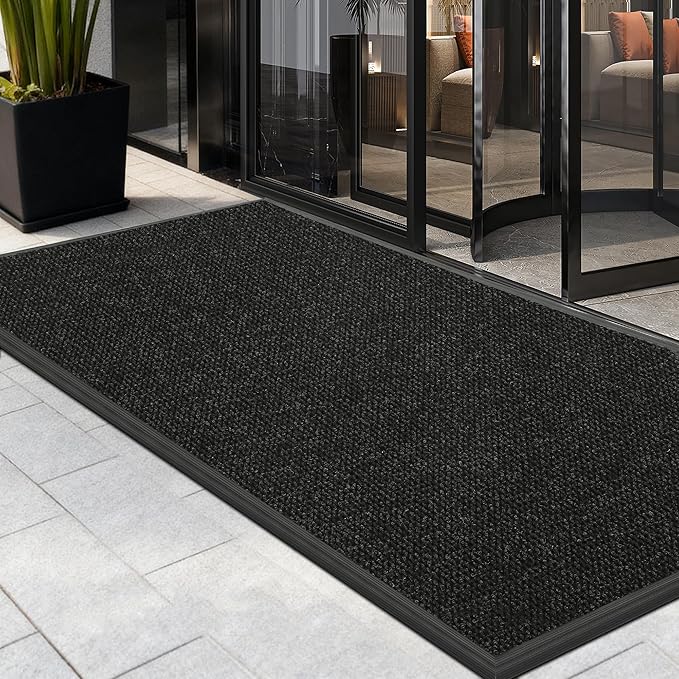3' X 8' Commercial Outdoor Doormats Customized Sizes,Thick Heavy Duty Rubber Door Mat Indoor Outside, 0.35" Low Profile All-Weather Waterproof Matt for Garage Floor Patio Porch Entrance Entryway