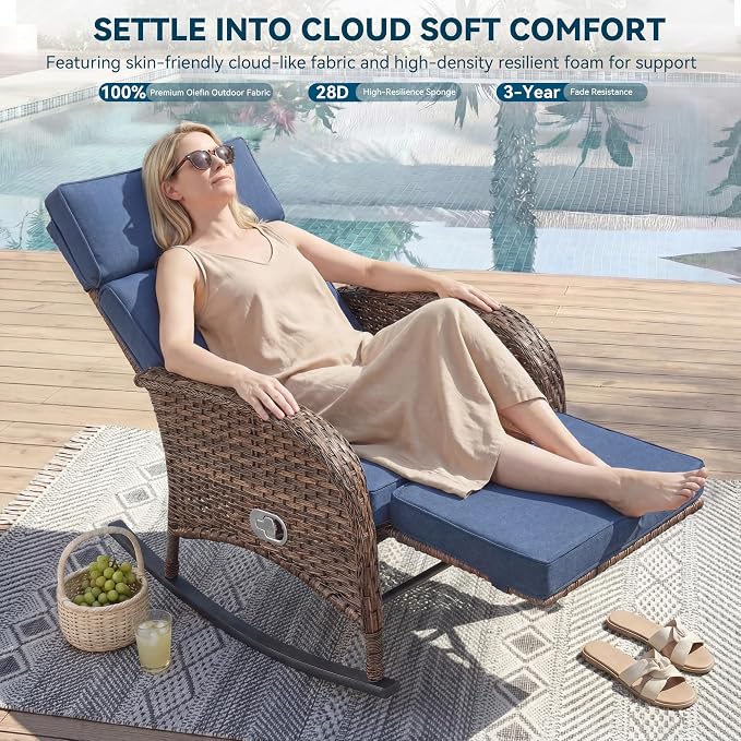 Zero Gravity Patio Rocking Wicker Recliner Chairs Set of 2- Wicker Outdoor - Image 3