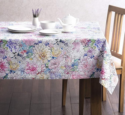 Maison d' Hermine Table Cloth Rectangle Table 100% Cotton 70 x 120 Inches Tablecloth Reusable Decorative for Dining Room, Farmhouse, Home, Party, Festive & Wedding Spring Summer - Floral Love
