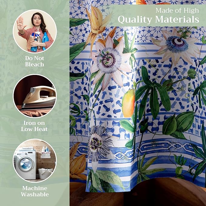 Maison d' Hermine Table Cloth Round Table 100% Cotton 63 Inches Tablecloth Reusable Decorative Everyday Use for Dining Room, Farmhouse, Home, Party, Festive & Wedding Spring Summer - Passiflora