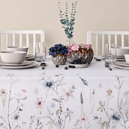 Maison d' Hermine Table Cloth Rectangle Table 100% Cotton 60 x 120 Inches Fall Tablecloth Reusable Everyday Use for Thanksgiving Christmas Decorations Dining Farmhouse Party (Ice Florals)