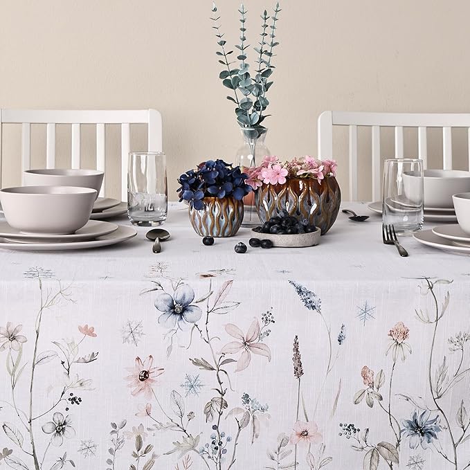 Maison d' Hermine Table Cloth Square Table 100% Cotton 60 x 60 Inches Fall Tablecloth Reusable Everyday Use for Thanksgiving Christmas Decorations Dining Farmhouse Party (Ice Florals)