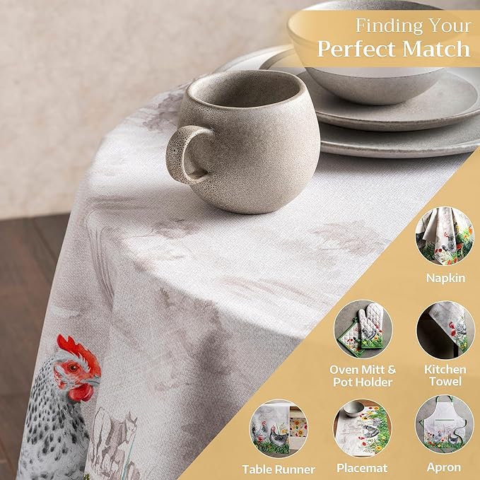 Maison d' Hermine Table Cloth Round Table 100% Cotton 63 Inches Tablecloth Reusable Decorative Everyday Use for Dining Room, Farmhouse, Home, Party, Festive & Wedding Spring Summer - Basse Cour