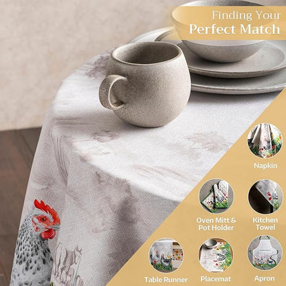Maison d' Hermine Table Cloth Round Table 100% Cotton 69 Inches Tablecloth Reusable Decorative Everyday Use for Dining Room, Farmhouse, Home, Party, Festive & Wedding Spring Summer - Basse Cour