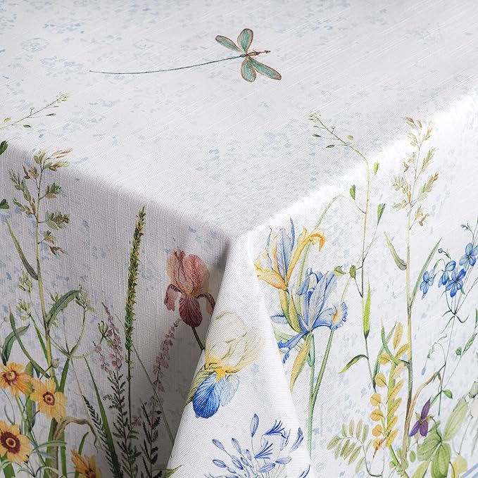 Maison d' Hermine Table Cloth Rectangle Table 100% Cotton 60 x 120 Inches Tablecloth Reusable Decorative for Dining Room, Farmhouse, Home, Party, Festive & Wedding Spring Summer - Fleurs De Mai
