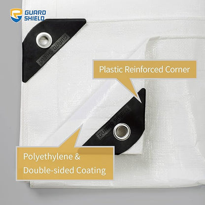 GUARD SHIELD Tarps Heavy Duty Waterproof 12x20 Feet White Poly Tarp Cover Outdoor Thick UV Resistant Tarpaulin with Grommets 10mil (2-Pack)