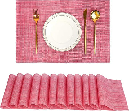 Placemats Set of 12，Christmas Decoration Non-Slip PVC Weave Table Mats Easy to Clean，Heat Resistant Place Mats for Kitchen Dining Table Decoration Indoor Outdoor，Red
