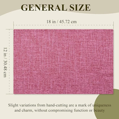 KXN Placemats Set of 8, Dual-Layer Thickened Faux Linen Table Mats, Heat Resistant & Wrinkle-Free, Machine Washable Cloth Place Mats for Kitchen Dining Indoor Outdoor (Pink)