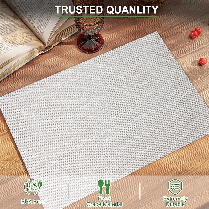 BETEAM Placemats Set of 6, Woven Vinyl Placemat for Dining Table Washable Wipeable Kitchen Place Mats Durable Indoor Outdoor Table Mats