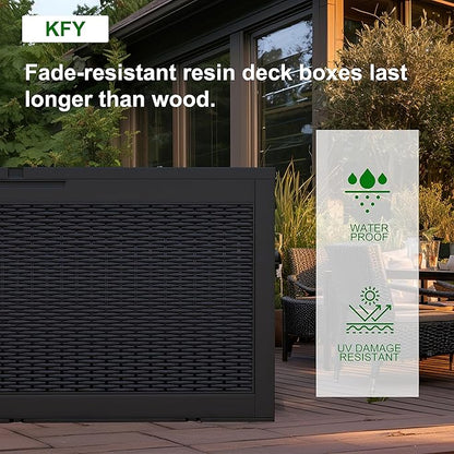 DRATO 100 Gallon Large Deck Box, Outdoor Storage Box for Patio Furniture, Patio Cushions, Gardening Tools, Pool Supplies,660lbs Weight Capacity,Waterproof Resin Storage Boxes（Black，100 Gallon）