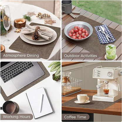 Vinyl Placemats Set of 12, Faux Leather Waterproof and Heat Resistant Place Mats, Washable Anti-Slip Table Mats with Coaster, Wipeable Placemats for Indoor & Outdoor 17" x 12" (Dark Coffee, Set of 12)