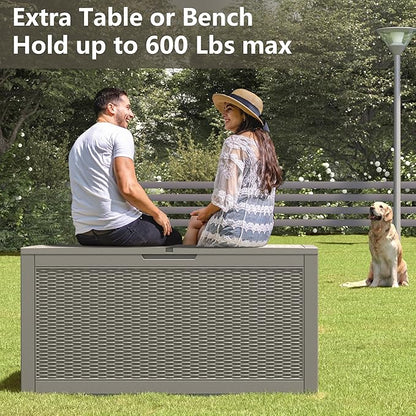 KAMABOKO 101 Gallon Waterproof Large Resin Deck Box, Lockable Large Outdoor Storage Boxes Indoor Outdoor Storage Container for Patio Cushions, Gardening Tools, Pool Supplies, Grey