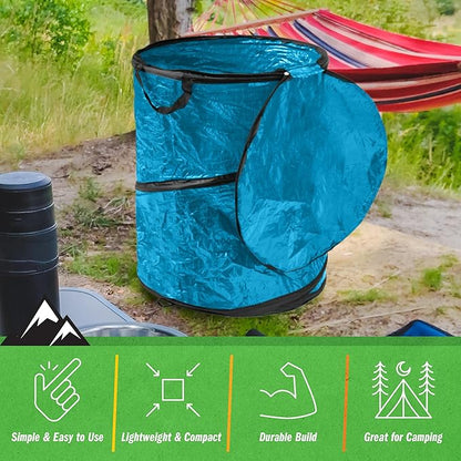 Wakeman Collapsible Trash Can - Pop Up 44-Gallon Outdoor Portable Garbage Bag Holder with Zippered Lid - Recycle Bin for Camping or Parties (Blue)