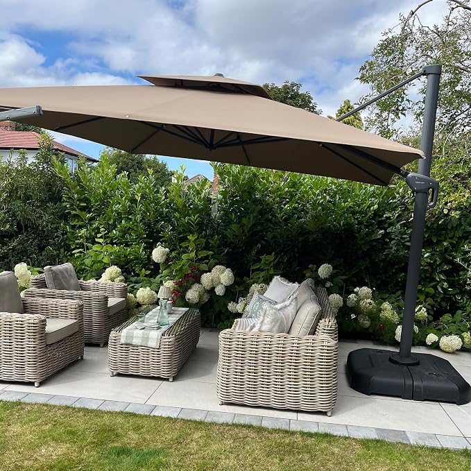PURPLE LEAF Cantilever Umbrella 12FT Heavy Duty Umbrella Double Top Taupe | by PURPLELEAF