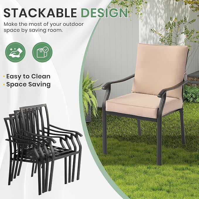 LVUYOYO Outdoor Patio Dining Chairs Set of 6, Metal Stackable Chairs Set - Image 6