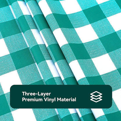 Romanstile Rectangle Vinyl Tablecloth, 100% Waterproof Buffalo Gingham Plastic Table Cloth, Heavy Duty Wipeable Checkered Table Covers for Outdoor, Camping, Picnic, Patio - 60 x 102, Teal Green