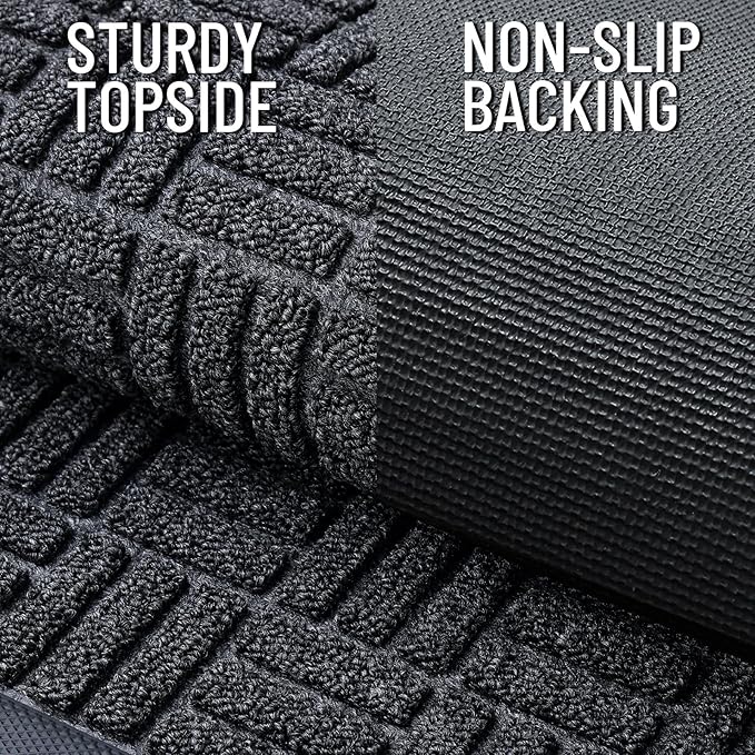 OLANLY Front Door Mat Outside Entrance 47x23, Absorbent, Heavy Duty Sturdy Natural Rubber Doormat Indoor Outdoor, Non-Slip, Stain and Fade Resistant, Low Profile Floor Mat for Entryway, Black Gray