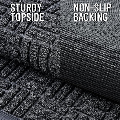 OLANLY Front Door Mat Outside Entrance 33x21, Absorbent, Heavy Duty Sturdy Natural Rubber Doormat Indoor Outdoor, Non-Slip, Stain and Fade Resistant, Low Profile Floor Mat for Entryway, Black Gray