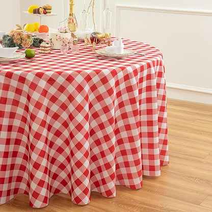 Waterproof Plaid Tablecloth Fabric - Round 120 Inch Classic Gingham Checker Table Cloth for Indoor/Outdoor Use - Buffalo Table Cover for Picnics, BBQs, and Parties