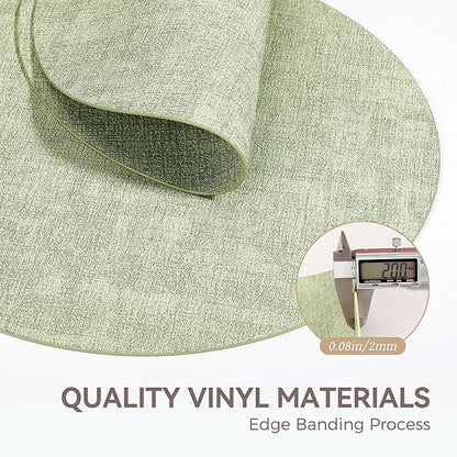 13" Round Placemats Set of 12, Reversible Faux Leather Heat Resistant Table Mats, 100% Waterproof Oilproof Wipeable Table Protective Placemats for Vinyl, Washable for Indoor (12, Light Green)
