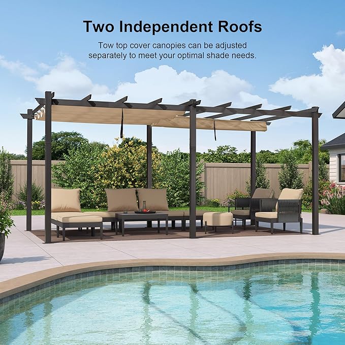 PURPLE LEAF Outdoor Pergola 12' X 18' Retractable Canopy Aluminum, Custom Shade - Image 3